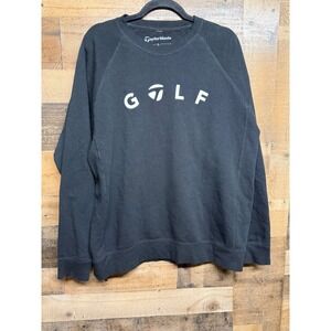 TaylorMade Golf Mens XL Black Crewneck Sweatshirt Pullover Raglan Fleece Logo